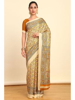 Soch - Womens Mustard Art Silk Floral Print Saree with Unstitched Blouse