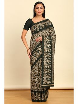 Soch - Womens Green Chiffon Paisley Print Saree with Unstitched Blouse