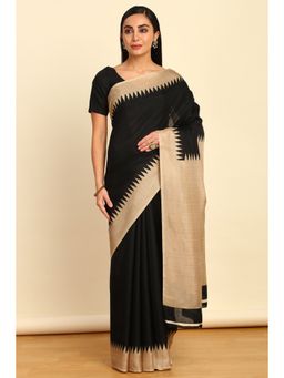 Soch - Womens Black Art Silk Solid Saree with Unstitched Blouse