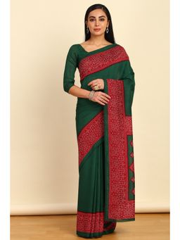 Soch - Womens Green Art Silk Bandhani Print Saree with Unstitched Blouse