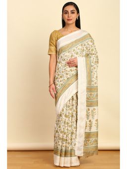 Soch - Womens Green Art Silk Floral Print Saree with Unstitched Blouse