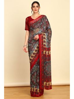 Soch - Womens Charcoal Chiffon Bandhani Print Saree with Unstitched Blouse