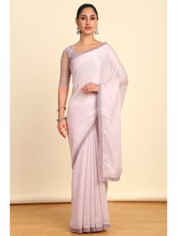 Soch - Womens Lavender Organza Saree With Sequins Work with Unstitched Blouse