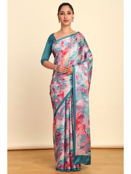 Soch - Womens Multicolour Crepe Abstract Print Saree with Unstitched Blouse