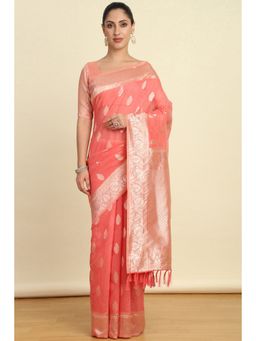 Soch - Womens Pink Tussar Woven Saree with Unstitched Blouse