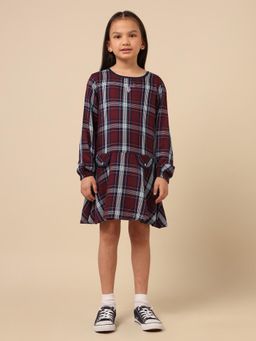 U.S. POLO ASSN. - Girls Maroon Checks A-Line Dress