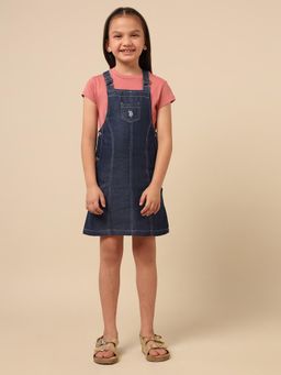 U.S. POLO ASSN. - Girls Navy Blue Solid Dungaree Mini Dress