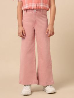 U.S. POLO ASSN. - Girls Pink Solid Wide Leg Jeans