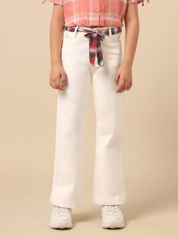 U.S. POLO ASSN. - Girls White Solid Straight Jeans with Belt