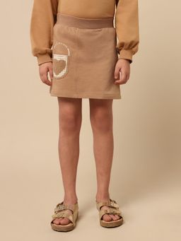 U.S. POLO ASSN. - Girls Brown Embroidered Solid A-Line Mini Skirt