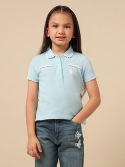 U.S. POLO ASSN. - Girls Blue Solid Polo T-shirt
