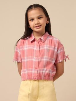 U.S. POLO ASSN. - Girls Pink Checks Regular Fit Top