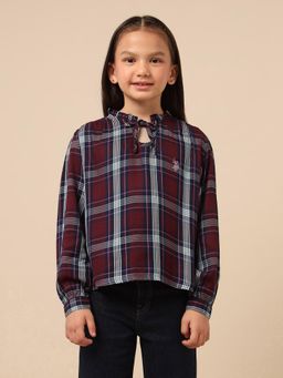 U.S. POLO ASSN. - Girls Maroon Checks Tie Up Top
