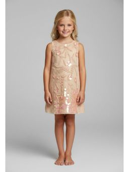 CHERRY CRUMBLE BY NITT HYMAN - Girls Peach Embellished Knee Length Dress