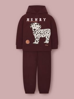 CHERRY CRUMBLE BY NITT HYMAN - Kids Maroon Embroidery Hoodie & Pyjama