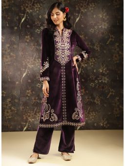 Lakshita - Purple Zari Work Velvet Kurta with Sequins