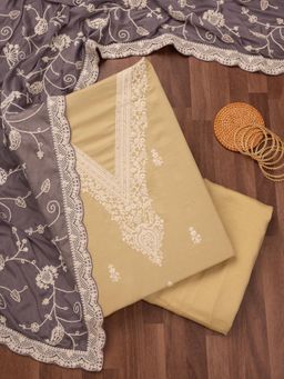 Koskii - Gold Thread Work Unstitched Kurta with Bottom and Dupatta (Set of 3)