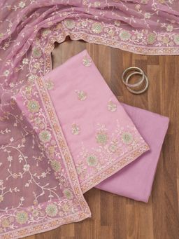 Koskii - Lavender Embroidered Unstitched Kurta with Bottom and Dupatta (Set of 3)