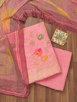 Koskii - Pink Woven Cutdana Unstitched Kurta with Bottom and Dupatta (Set of 3)