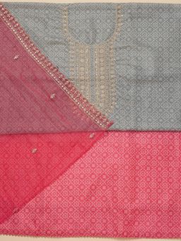 Koskii - Grey Embroidered Bandhani Unstitched Kurta with Bottom and Dupatta (Set of 3)