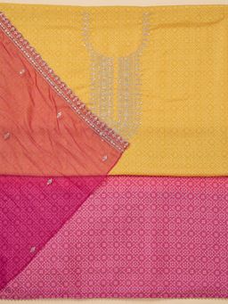 Koskii - Yellow Embroidered Bandhani Unstitched Kurta with Bottom and Dupatta (Set of 3)