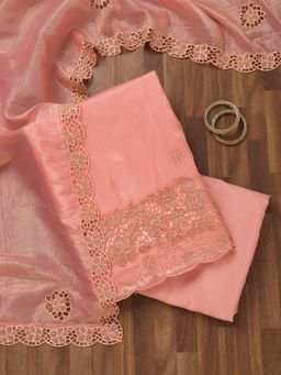 Koskii - Peach Embroidered Unstitched Kurta with Bottom and Dupatta (Set of 3)