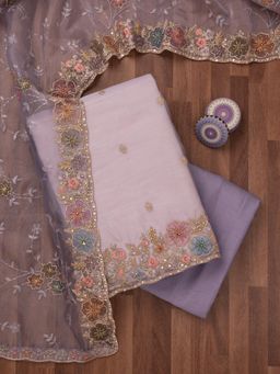 Koskii - Lavender Embroidered Unstitched Kurta with Bottom and Dupatta (Set of 3)