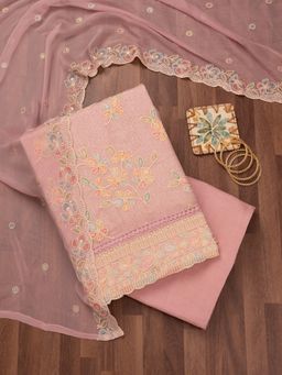 Koskii - Lavender Floral Embroidered Unstitched Kurta with Bottom and Dupatta (Set of 3)