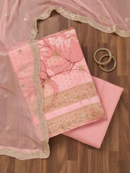 Koskii - Pink Printed Sequined Unstitched Kurta with Bottom and Dupatta (Set of 3)