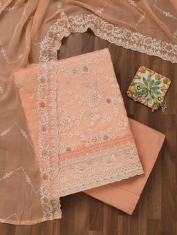 Koskii - Peach Embroidered Unstitched Kurta with Bottom and Dupatta (Set of 3)