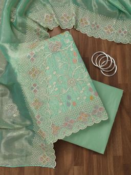 Koskii - Sea Green Embroidered Unstitched Kurta with Bottom and Dupatta (Set of 3)