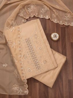 Koskii - Beige Embroidered Unstitched Kurta with Bottom and Dupatta (Set of 3)