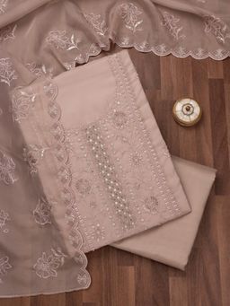 Koskii - Mauve Embroidered Unstitched Kurta with Bottom and Dupatta (Set of 3)