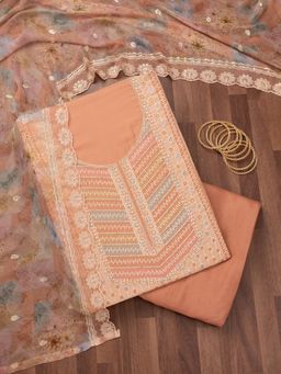 Koskii - Peach Embroidered Unstitched Kurta with Bottom and Dupatta (Set of 3)
