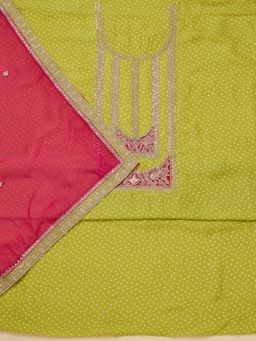 Koskii - Green Embroidered Bandhani Unstitched Kurta with Bottom and Dupatta (Set of 3)