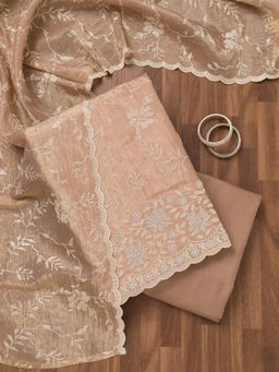 Koskii - Beige Embroidered Unstitched Kurta with Bottom and Dupatta (Set of 3)