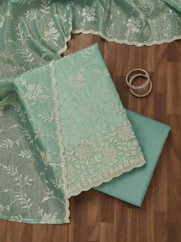 Koskii - Green Embroidered Unstitched Kurta with Bottom and Dupatta (Set of 3)