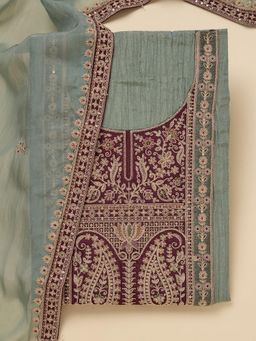 Koskii - Pista Green Embroidered Unstitched Kurta with Bottom and Dupatta (Set of 3)