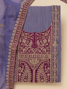 Koskii - Lavender Embroidered Unstitched Kurta with Bottom and Dupatta (Set of 3)