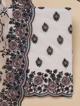 Koskii - White Embroidered Unstitched Kurta with Bottom and Dupatta (Set of 3)