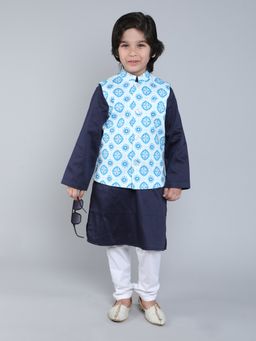 Little Clothings - Navy Blue Shibori Print Jacket with Kurta and Churidar