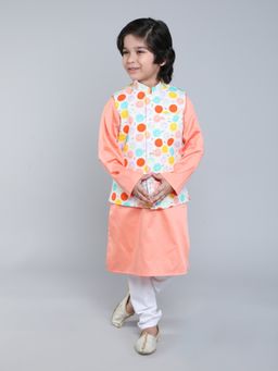 Little Clothings - Peach Smiley Printed Jacket with Kurta and Churidar