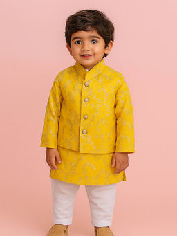 Tiny Pants - Boys Yellow Chanderi Kurta with Pyjama and Jacket