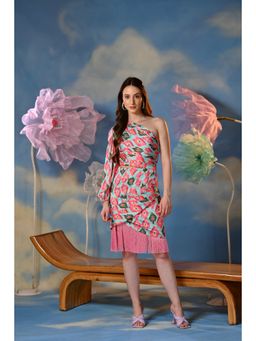 Ombrello - Multi-Colour Printed Fringe Knee Length Dress