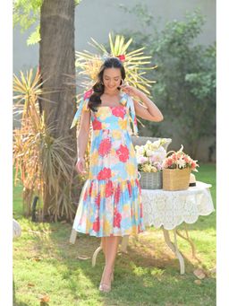 Ombrello - Multicolour Embroidered Midi Dress