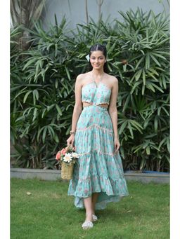 Ombrello - Blue Abstract Print Midi Dress