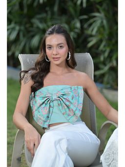 Ombrello - Blue Abstract Print Bow Crop Top
