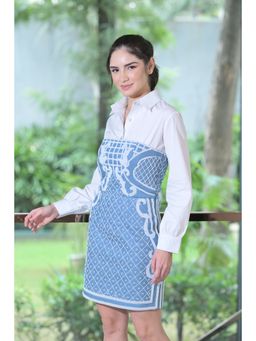 Ombrello - Blue Embellished Denim Mini Dress with Shirt (Set of 2)