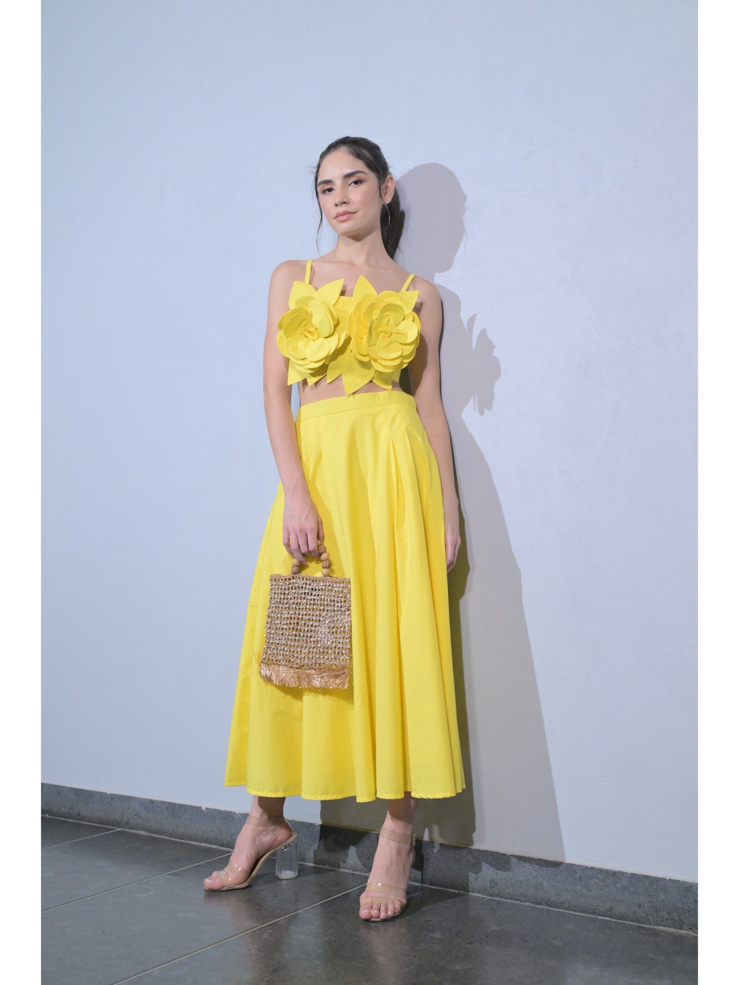 Sunflower Yellow Skirt with Crop Top (Set of 2)-image-8