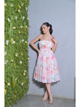 Ombrello - Multi-Colour Strapless Organza Midi Dress